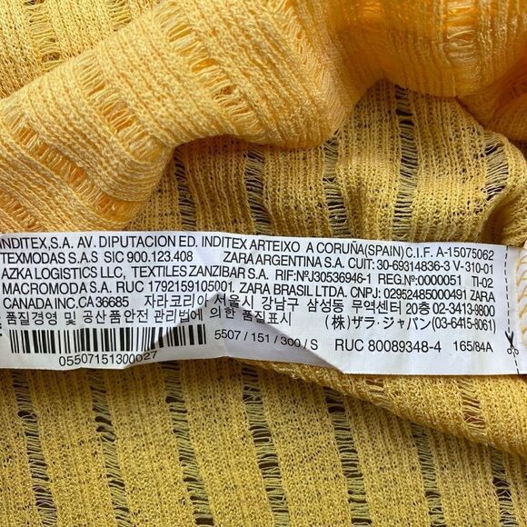 Zara Canary Yellow Open Knit Bell Sleeve Lightweight Sweater | Size Small - Picture 10 of 11